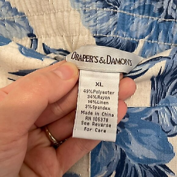 DRAPER'S DAMON'S Look Of Linen Print Crop Pants Cream Beige Blue Tropical Floral - Picture 4 of 11